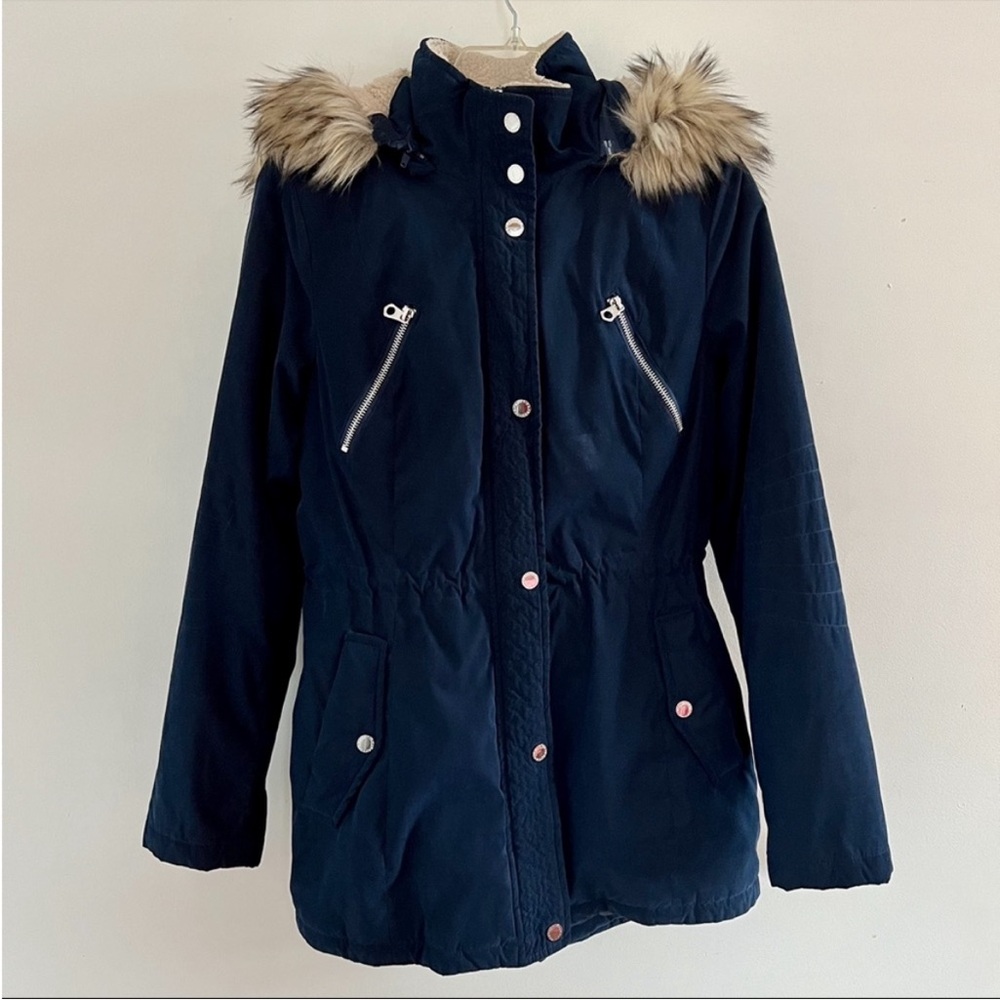 Nautica Parka Anorak Jacket with Faux Fur Hooded Trim